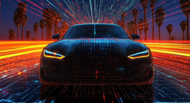 Car with futuristic blockchain design